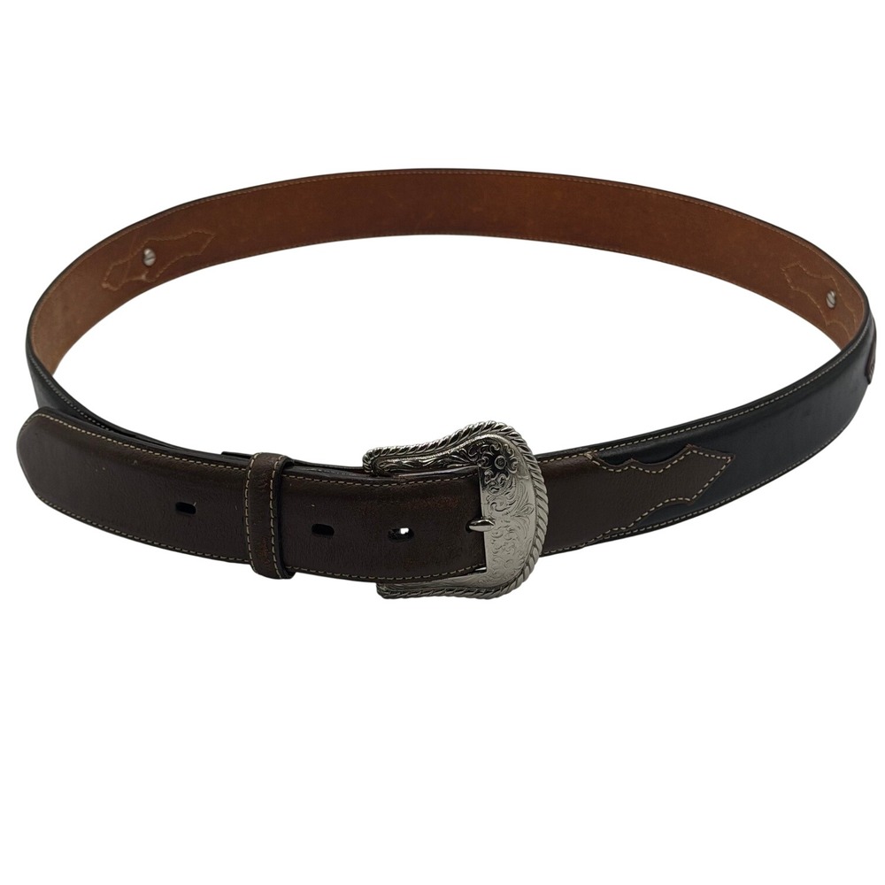 Nocona Mens Western Leather Belt Black Brown Silver Concho N2474001 Size 44